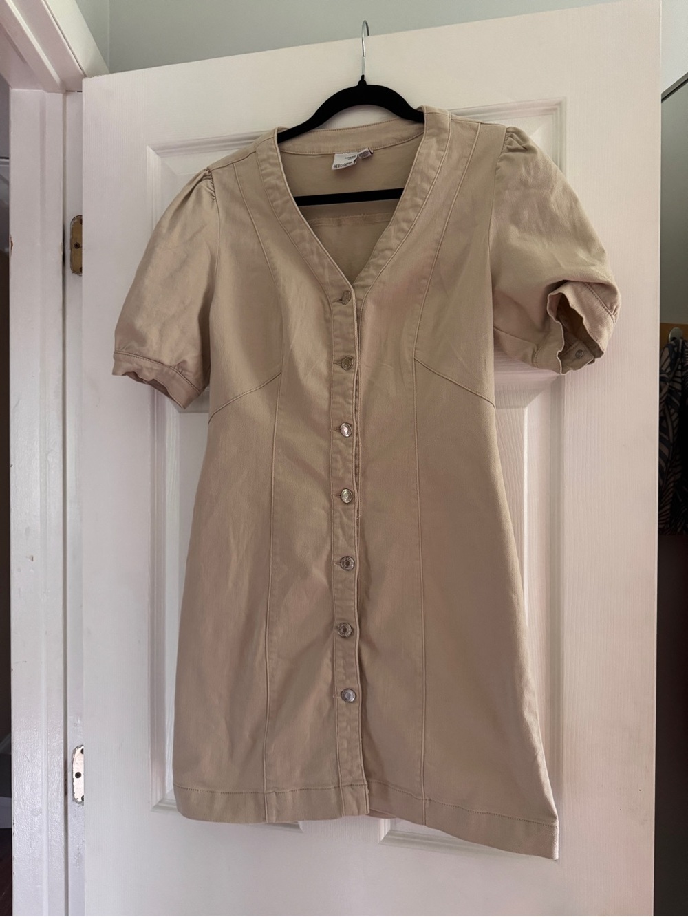 Women’s Short-Sleeve Button Front Dress - Beige